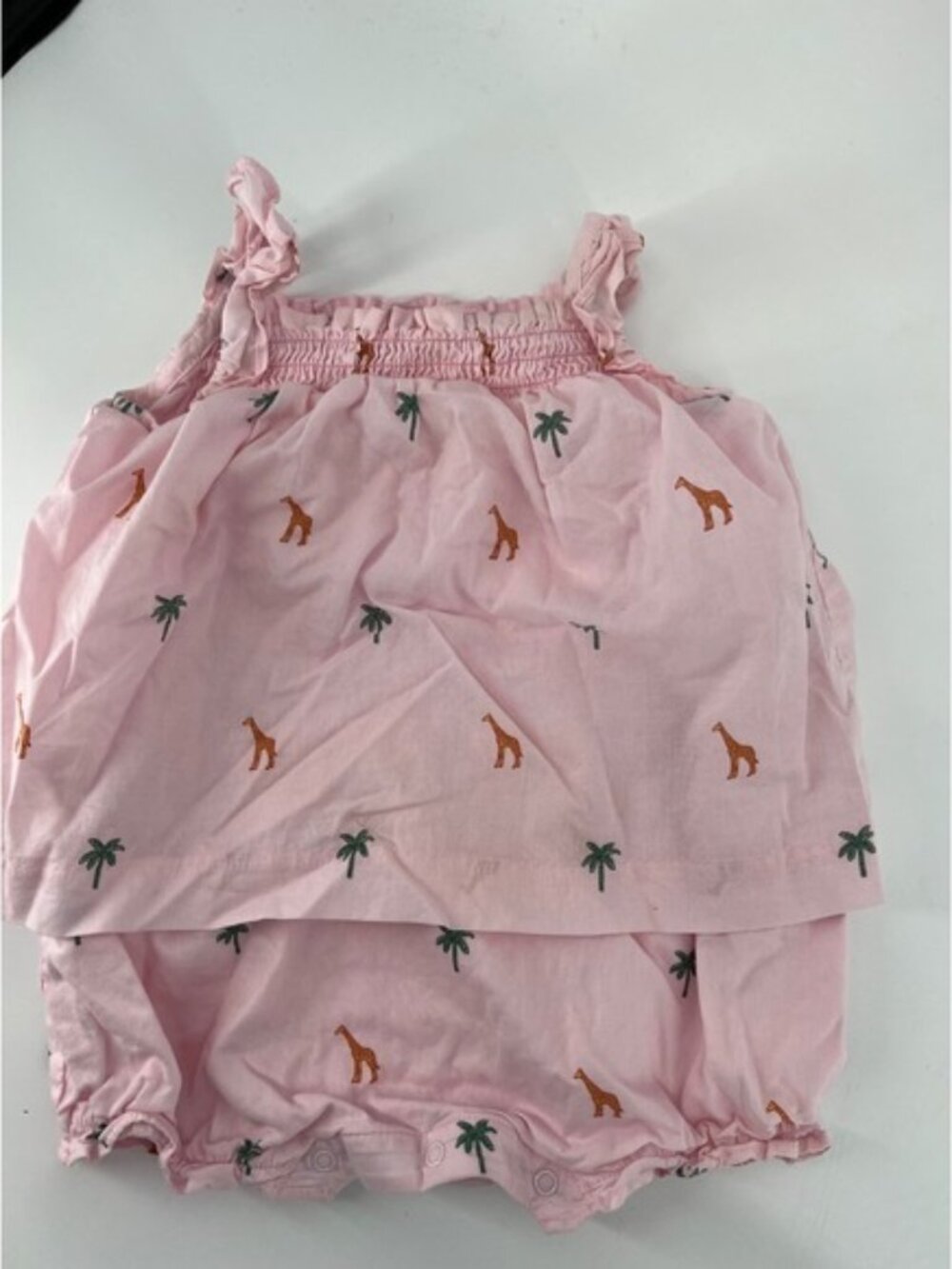 Janie and Jack Giraffe Palm Tree Ruffle Smocked Bubble Romper 6-12 Months Baby